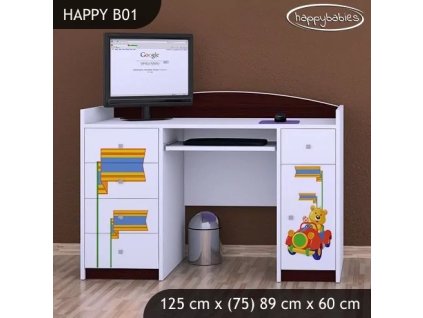 Psací stůl Happy B01 - medvídek v červeném autě (Barva bílá)