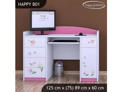 Psací stůl Happy B01 - medvídek s kyticí (Barva bílá)