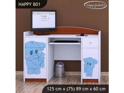 Psací stůl Happy B01 - modrý slon (Barva bílá)