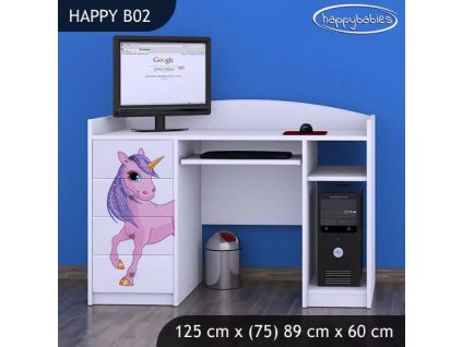 Psací stůl Happy B02 - jednorožec (Barva bílá)