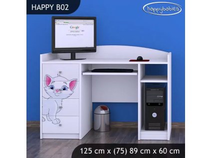 Psací stůl Happy B02 - bílá kočička (Barva bílá)