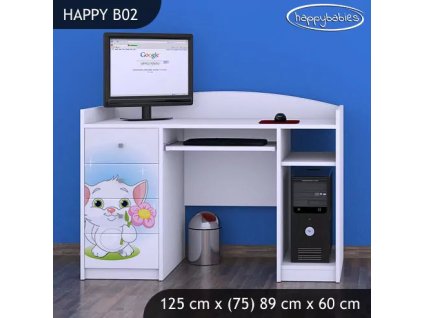 Psací stůl Happy B02 - kočička s květinou (Barva bílá)