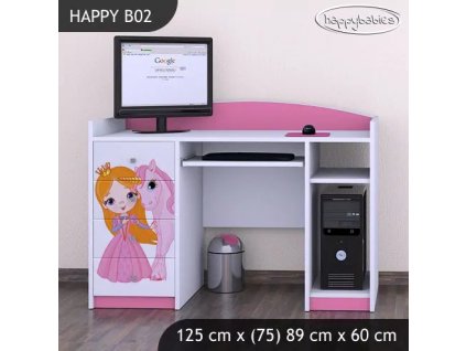 Psací stůl Happy B02 - princezna a jednorožec (Barva bílá)