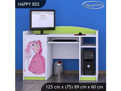 Psací stůl Happy B02 - princezna s koníkem (Barva bílá)