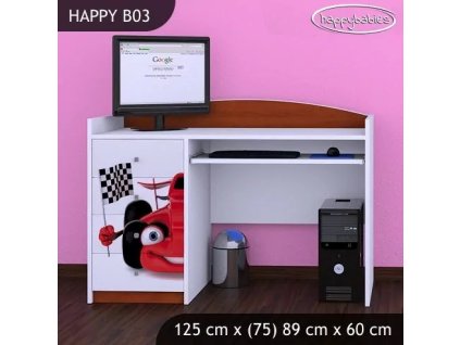 Psací stůl Happy B03 - auto s vlajkou (Barva bílá)