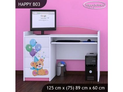 Psací stůl Happy B03 -  medvídci s balónky (Barva bílá)