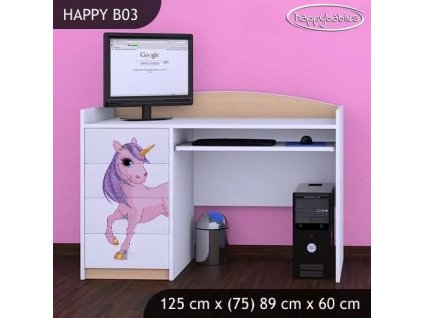 Psací stůl Happy B03 -  jednorožec (Barva bílá)