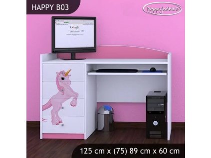 Psací stůl Happy B03 -  princezna a jednorožec (Barva bílá)