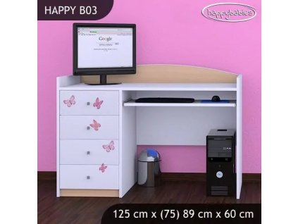 Psací stůl Happy B03 -  víla s motýlkami (Barva bílá)