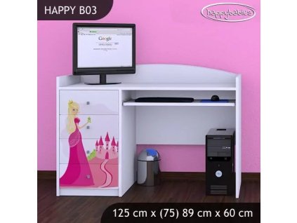Psací stůl Happy B03 -  princezna se zámkem (Barva bílá)