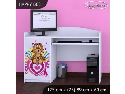 Psací stůl Happy B03 -  pejsek a srdce (Barva bílá)