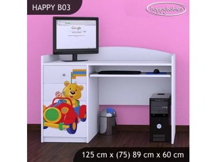 Psací stůl Happy B03 - medvídek v červeném autě (Barva bílá)