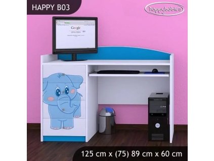 Psací stůl Happy B03 - modrý slon (Barva bílá)
