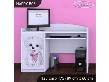 Psací stůl Happy B03 - pejsek s mašlí (Barva bílá)