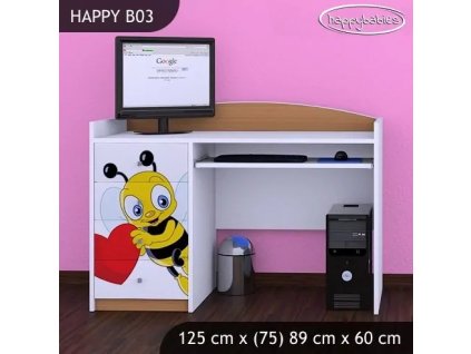 Psací stůl Happy B03 - včelka se srdcem (Barva bílá)
