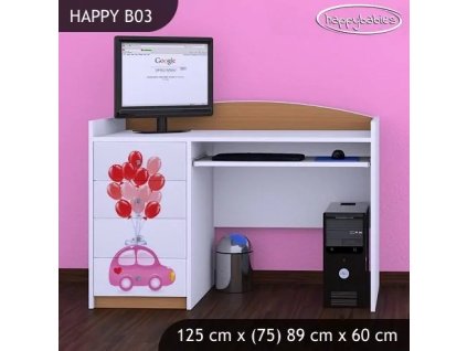 Psací stůl Happy B03 - růžové auto s balónky (Barva bílá)