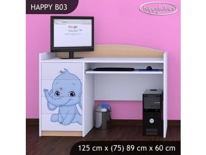 Psací stůl Happy B03 - růžový a modrý slon (Barva bílá)