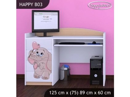 Psací stůl Happy B03 - růžový slon se srdcem (Barva bílá)