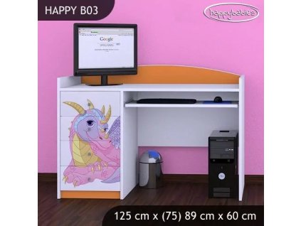 Psací stůl Happy B03 - růžový dráček (Barva bílá)