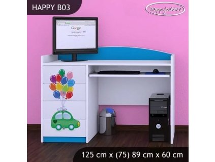 Psací stůl Happy B03 - zelené auto s balónky (Barva bílá)