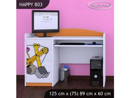 Psací stůl Happy B03 - žlutý bagr (Barva bílá)