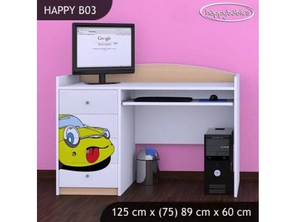 Psací stůl Happy B03 - žluté auto (Barva bílá)