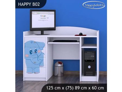 Psací stůl Happy B02 - modrý slon (Barva bílá)