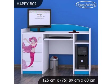 Psací stůl Happy B02 - mořská víla (Barva bílá)