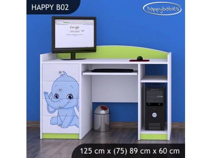 Psací stůl Happy B02 - růžový a modrý slon (Barva bílá)