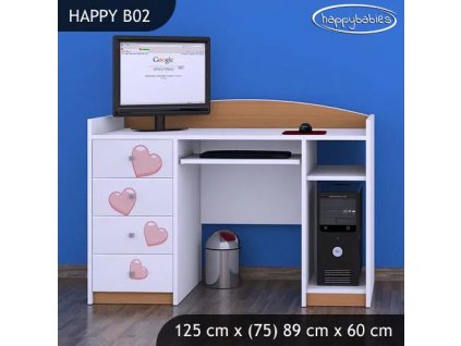 Psací stůl Happy B02 - růžový slon se srdcem (Barva bílá)