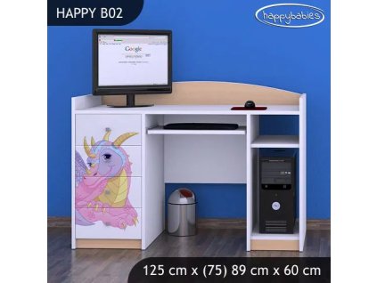 Psací stůl Happy B02 - růžový dráček (Barva bílá)