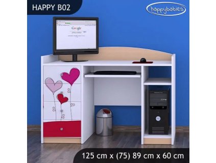 Psací stůl Happy B02 - srdíčka (Barva bílá)