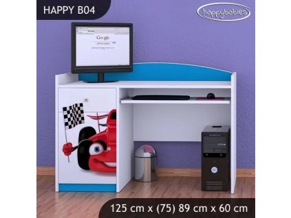 Psací stůl Happy B04 - auto s vlajkou (Barva bílá)