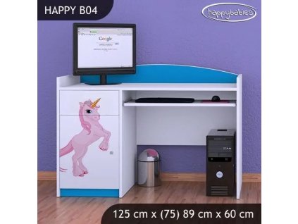 Psací stůl Happy B04 - princezna a jednorožec (Barva bílá)