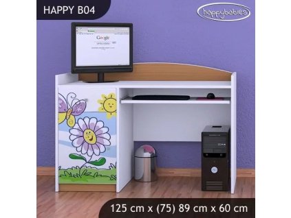 Psací stůl Happy B04 - motýl s květinou (Barva bílá)