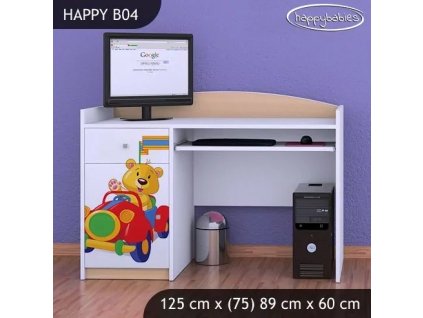 Psací stůl Happy B04 - medvídek v červeném autě (Barva bílá)