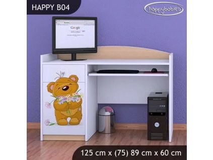 Psací stůl Happy B04 - medvídek s kyticí (Barva bílá)