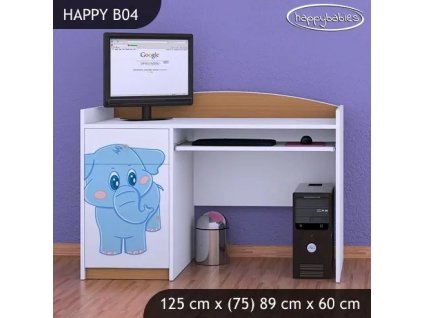 Psací stůl Happy B04 - modrý slon (Barva bílá)