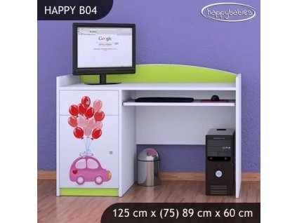 Psací stůl Happy B04 - růžové auto s balónky (Barva bílá)