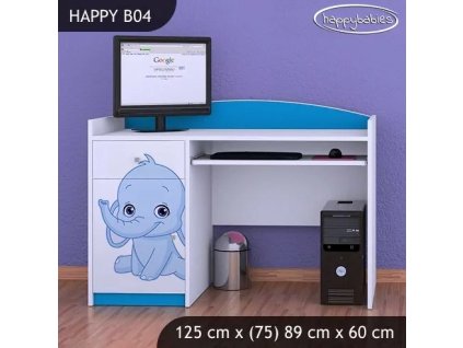 Psací stůl Happy B04 - růžový a modrý slon (Barva bílá)