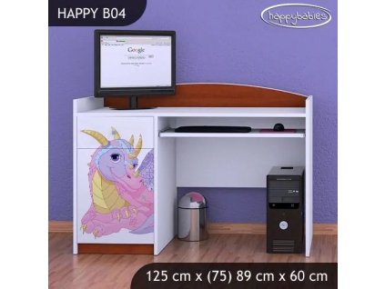 Psací stůl Happy B04 - růžový dráček (Barva bílá)