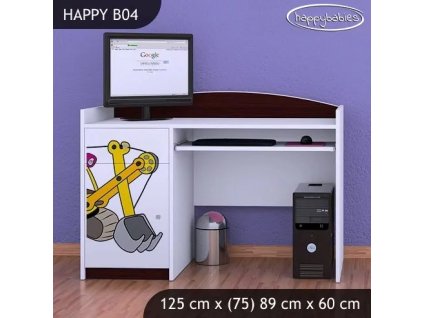 Psací stůl Happy B04 - žlutý bagr (Barva bílá)