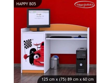 Psací stůl Happy B05 - auto s vlajkou (Barva bílá)