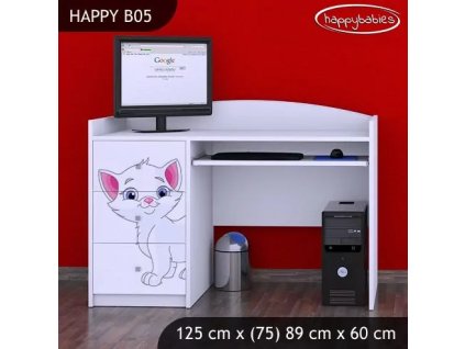 Psací stůl Happy B05 - bílá kočička (Barva bílá)