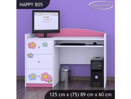 Psací stůl Happy B05 - kočička s květinou (Barva bílá)