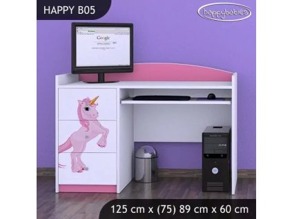 Psací stůl Happy B05 - princezna a jednorožec (Barva bílá)