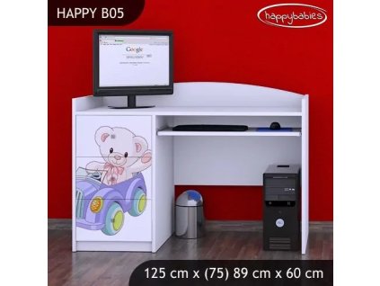 Psací stůl Happy B05 - medvídek v autě (Barva bílá)
