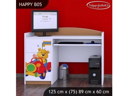 Psací stůl Happy B05 - medvídek v červeném autě (Barva bílá)