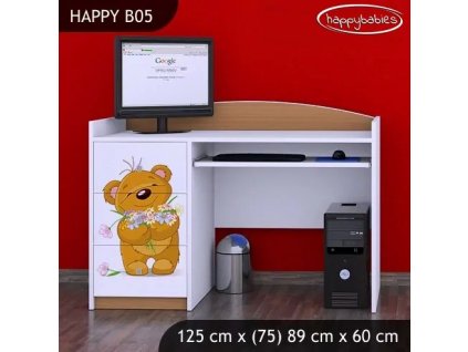 Psací stůl Happy B05 - medvídek s kyticí (Barva bílá)