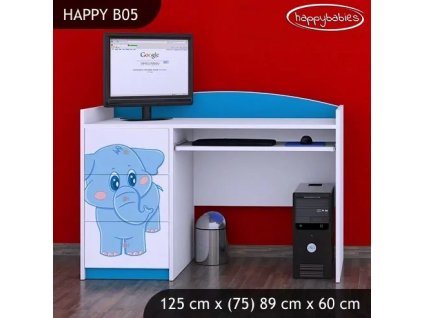 Psací stůl Happy B05 - modrý slon (Barva bílá)